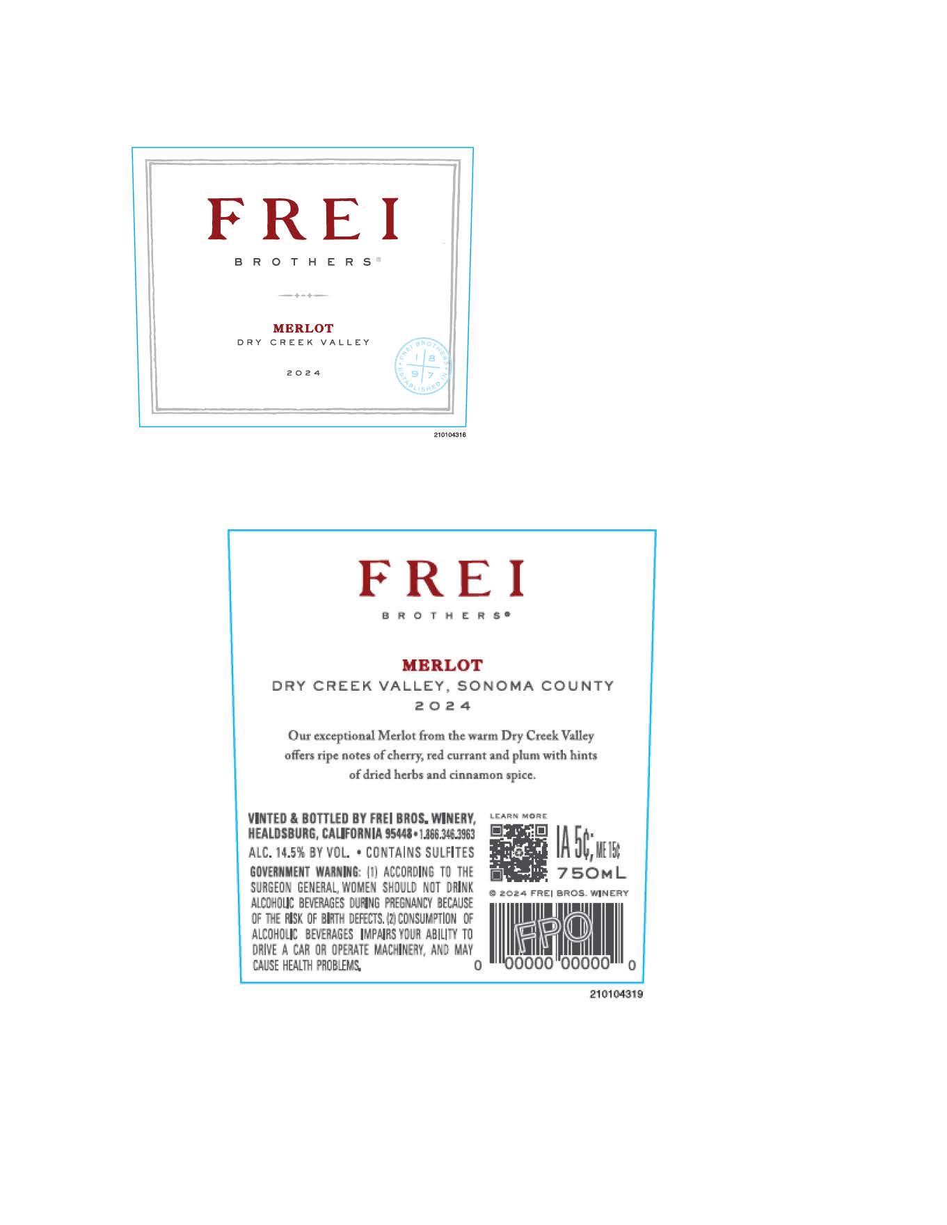TABC label artwork for Frei Brothers Merlot Dry Creek Valley