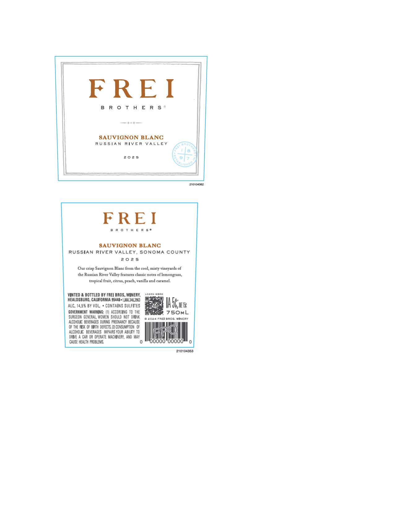 TABC label artwork for Frei Brothers Sauvignon Blanc Russian River Valley