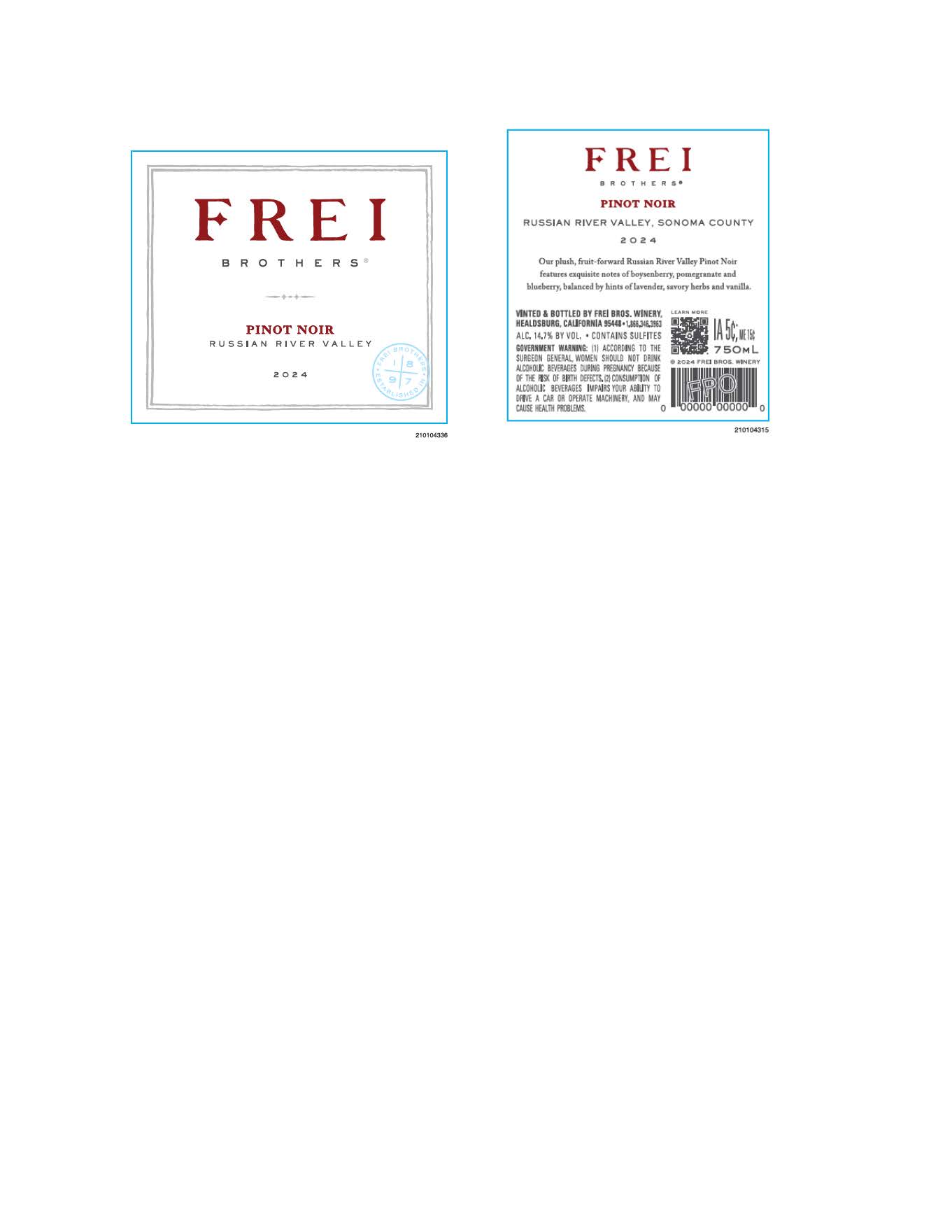 TABC label artwork for Frei Brothers Pinot Noir Russian River Valley