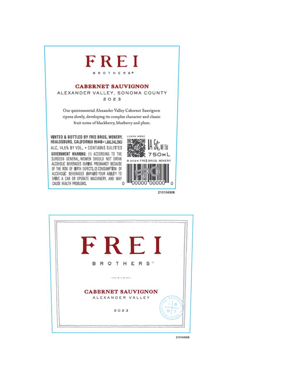 TABC label artwork for Frei Brothers Cabernet Sauvignon Alexander Valley