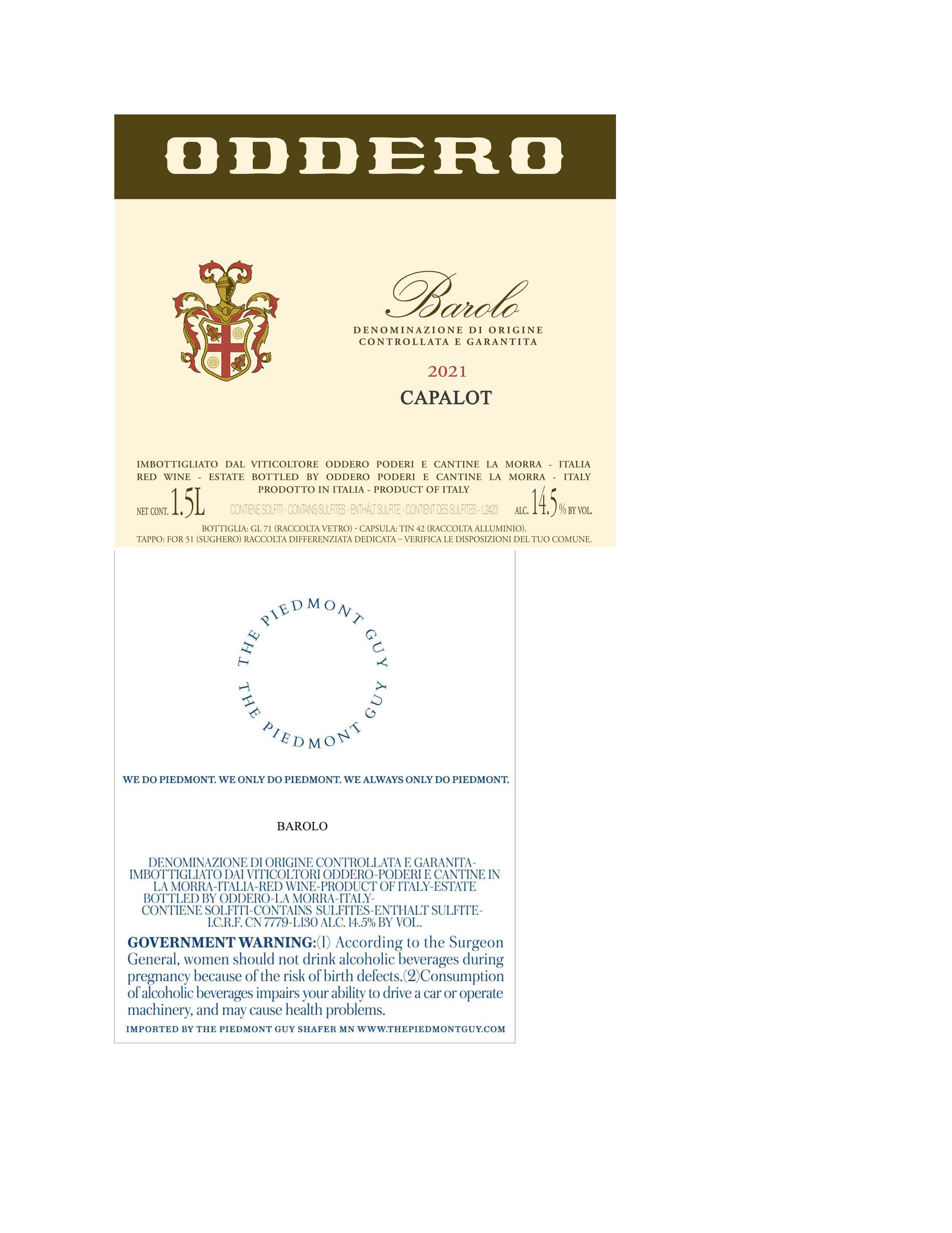 TABC label artwork for Oddero Barolo Capalot DOCG 2021 (3x1.5L)