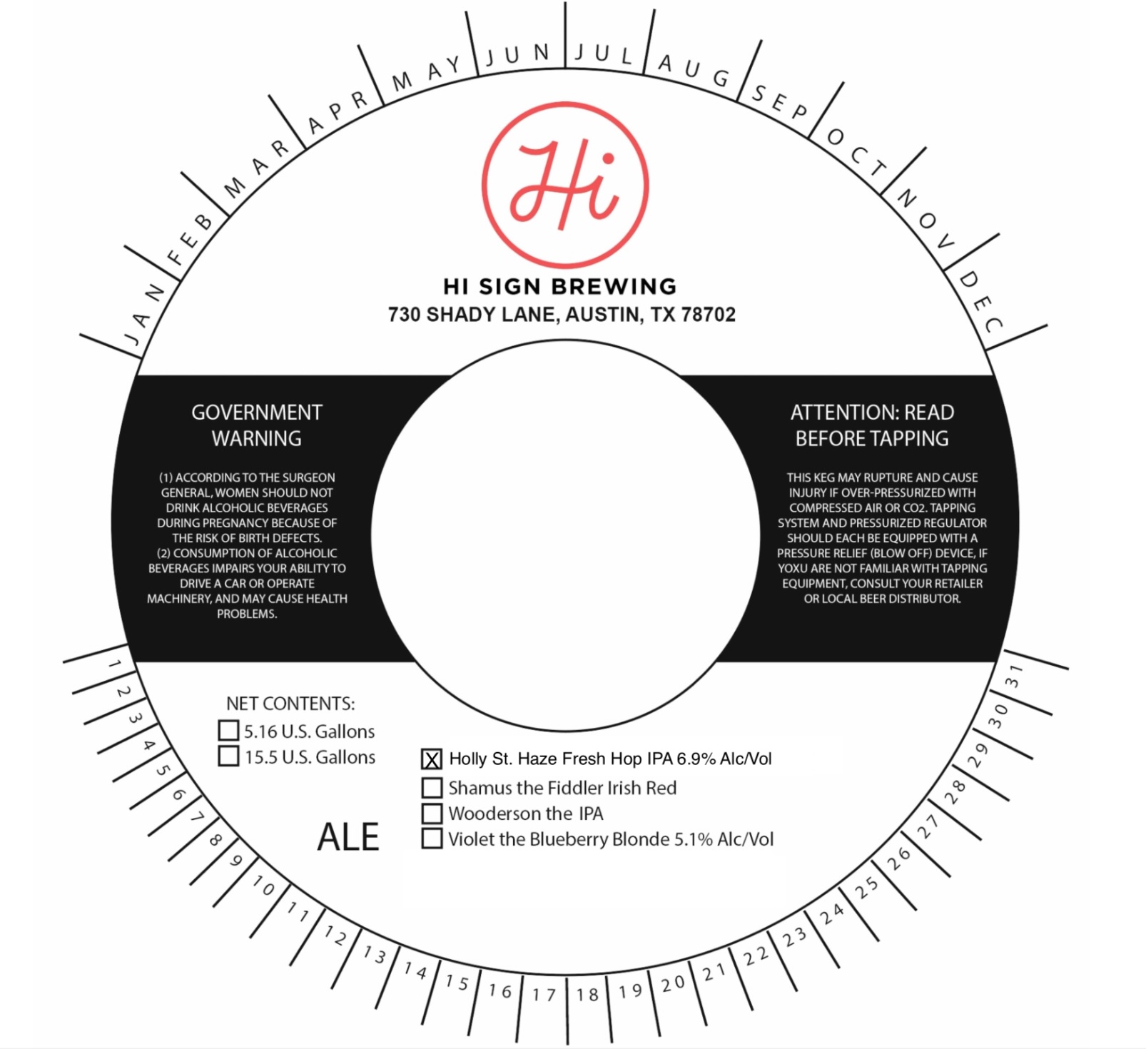 TABC label artwork for Holly St. Haze Fresh Hop IPA