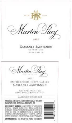 TABC label artwork for Martin Ray Cabernet Sauvignon Rutherford 23-0383