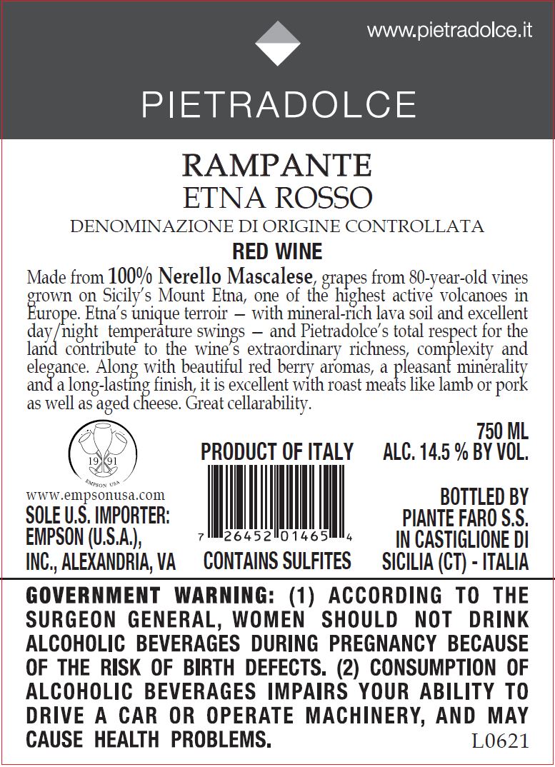 TABC label artwork for PIETRADOLCE RAMPANTE NERELLO MASCALESE
