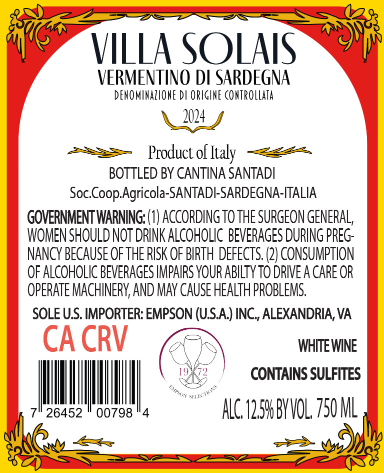 TABC label artwork for SANTADI VILLA SOLAIS WHITE