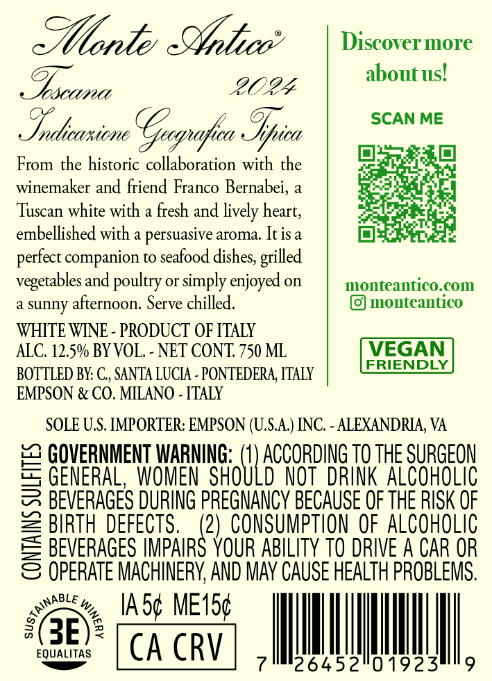 TABC label artwork for MONTE ANTICO BIANCO
