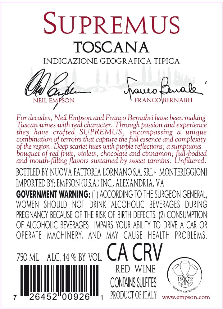 TABC label artwork for SUPREMUS RED