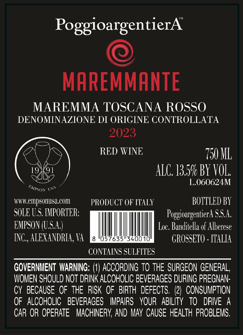 TABC label artwork for POGGIOARGENTIERA MAREMMANTE RED
