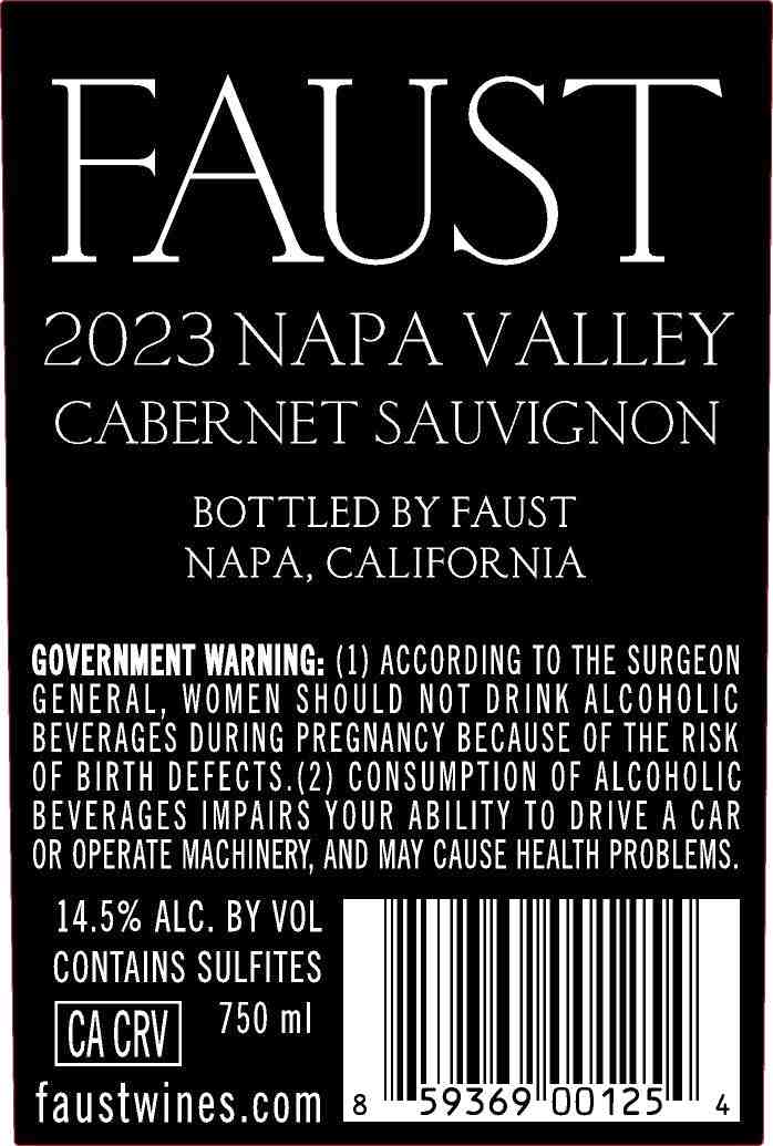 TABC label artwork for Faust Cabernet Sauvignon Napa Valley