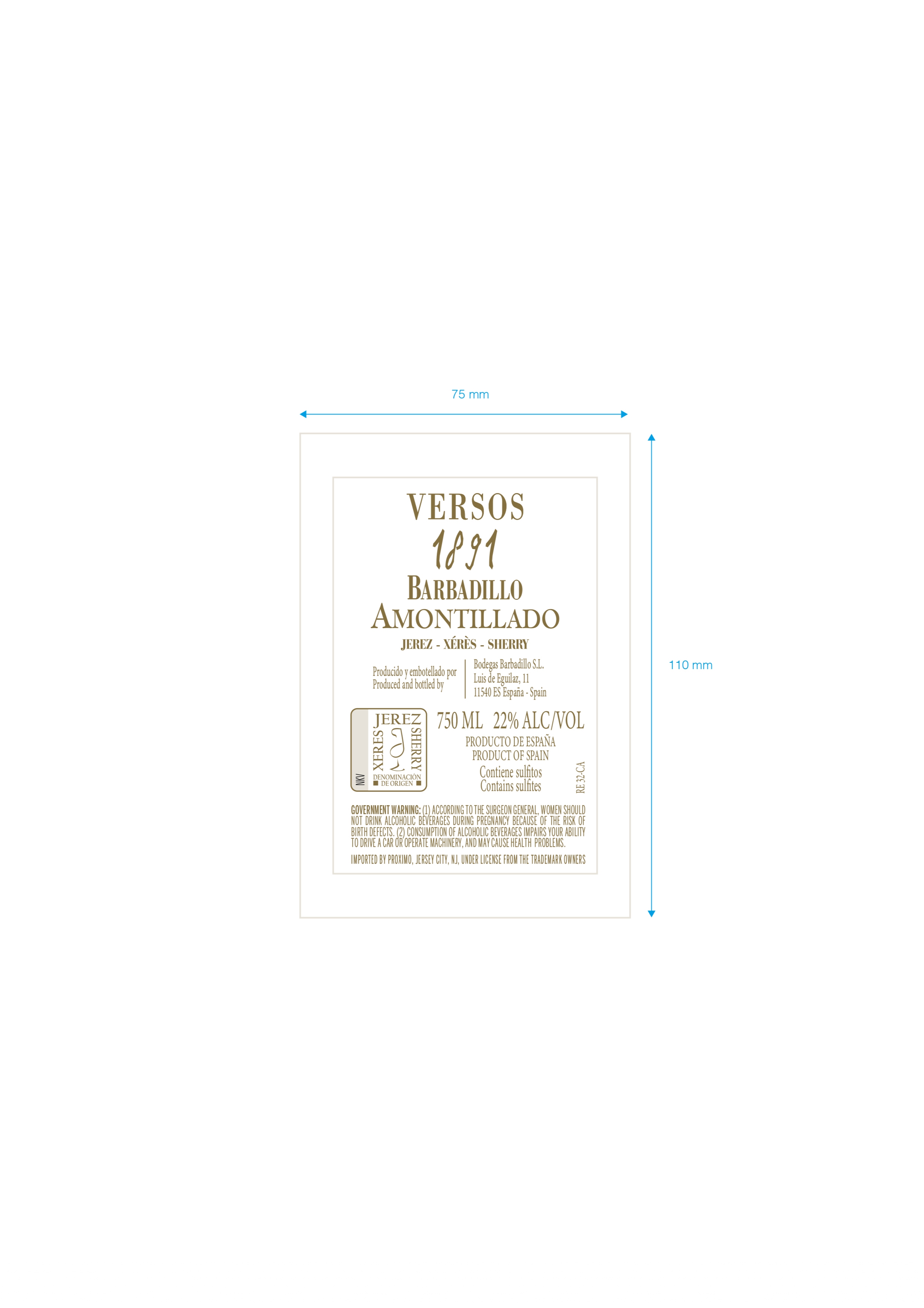 TABC label artwork for Versos 1891 Barbadillo Amontillado Sherry
