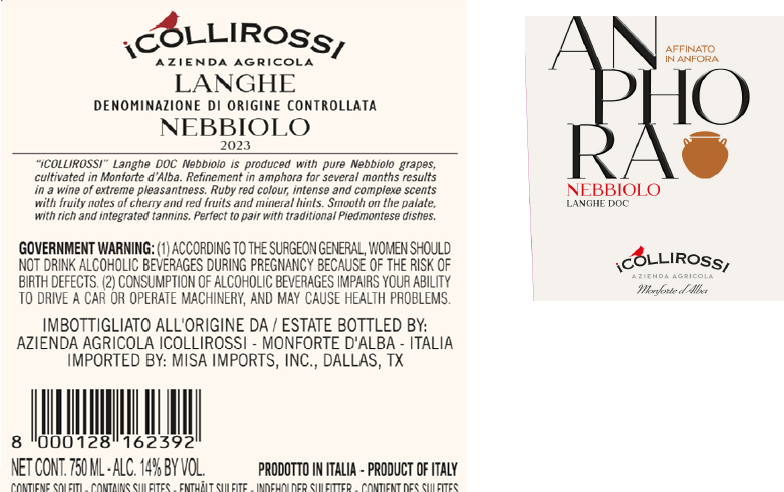 TABC label artwork for ICOLLIROSSI AMPHORA NEBBIOLO