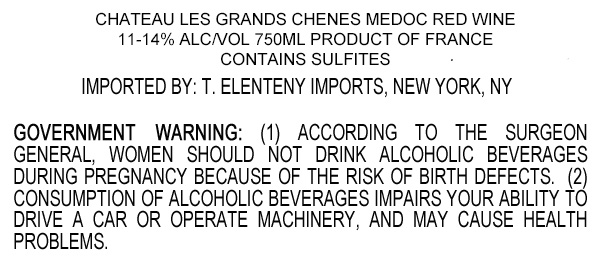 TABC label artwork for Les Grands Chenes
