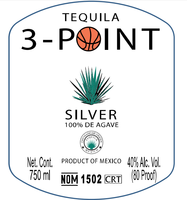 TABC label artwork for 3 Point Tequila Silver 100% Agave