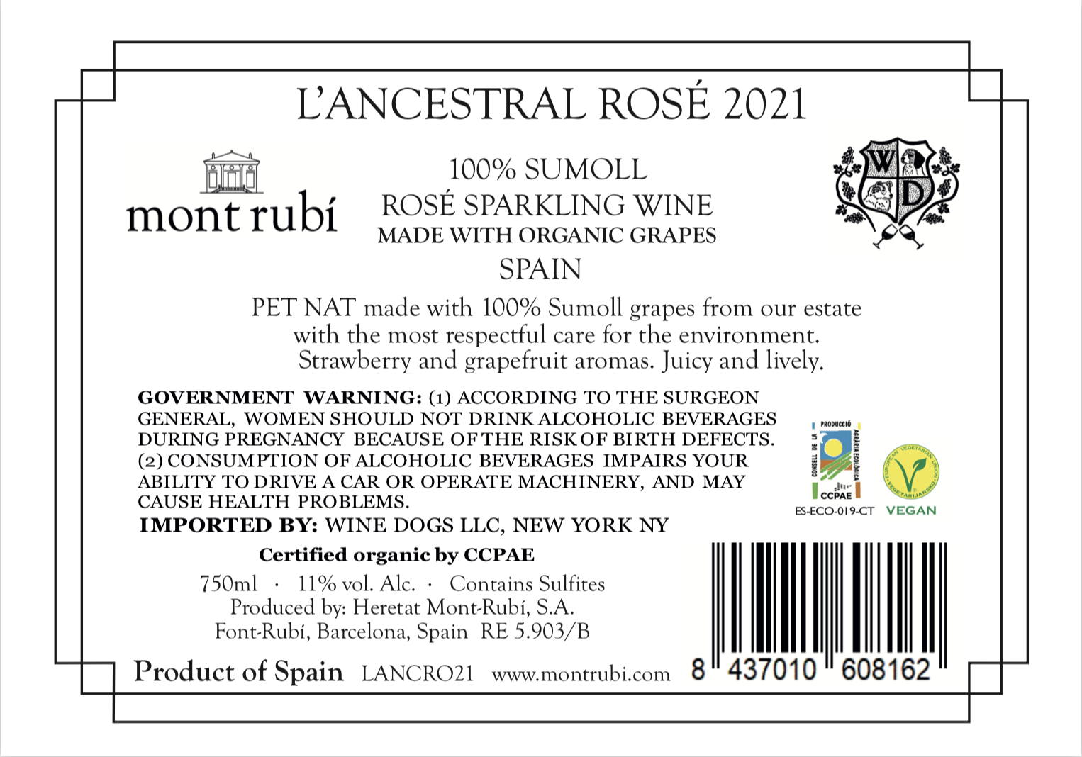 TABC label artwork for MontRubi L'Ancestral Sumoll Rose Pet Nat