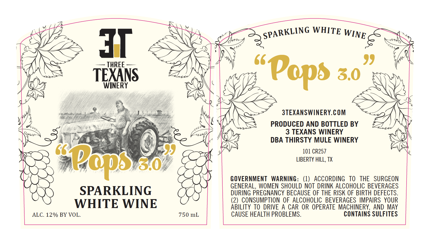 TABC label artwork for 3 Texans Winery  Spumante Sparkling White Wine
