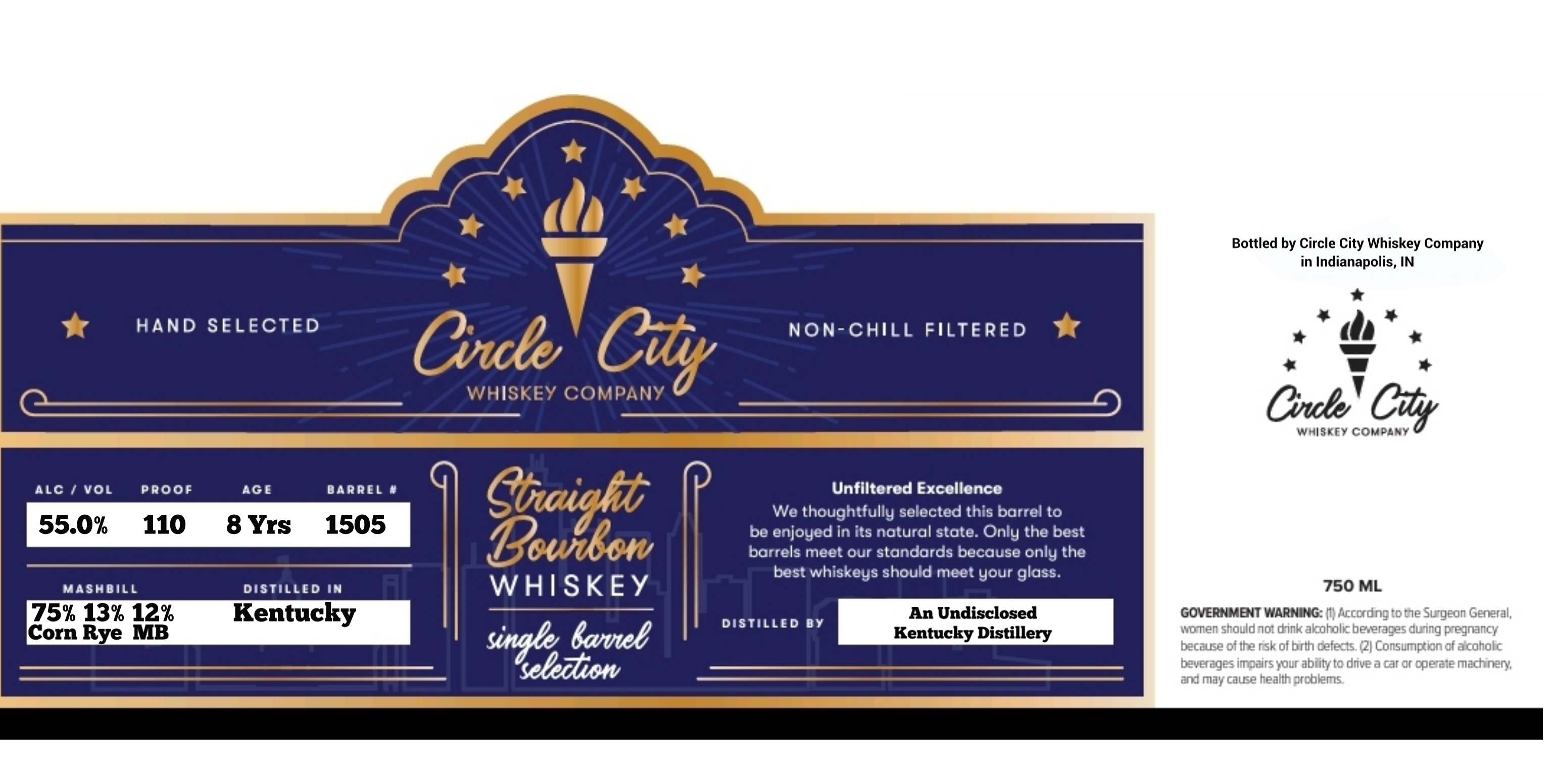 TABC label artwork for Circle City Straight Bourbon Whisley
