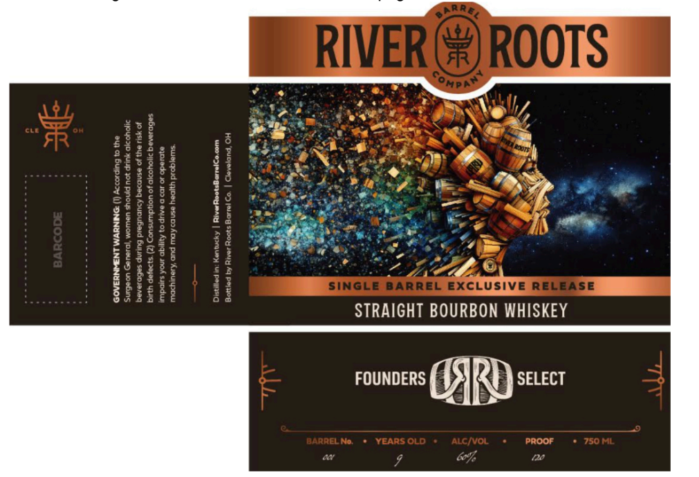 TABC label artwork for River Roots Whiskey Bourbon