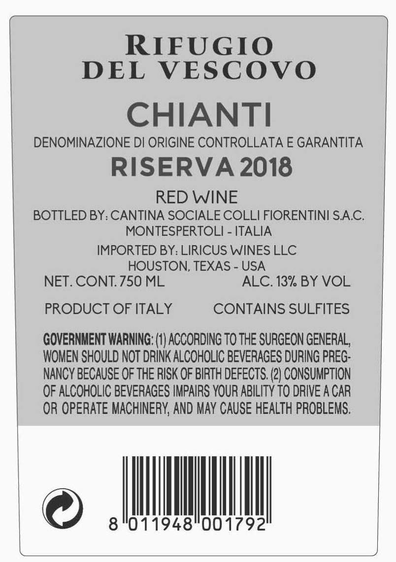 TABC label artwork for RIFUGIO DEL VESCOVO RISERVA