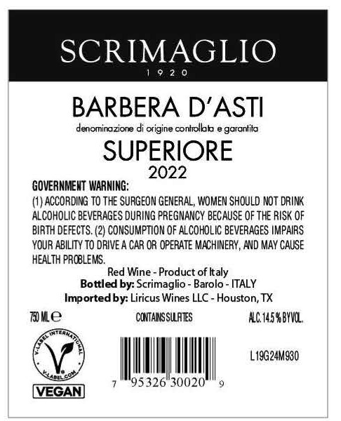 TABC label artwork for SCRIMAGLIO BARBERA D'ASTI