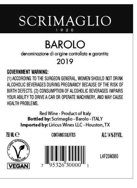 TABC label artwork for SCRIMAGLIO BAROLO