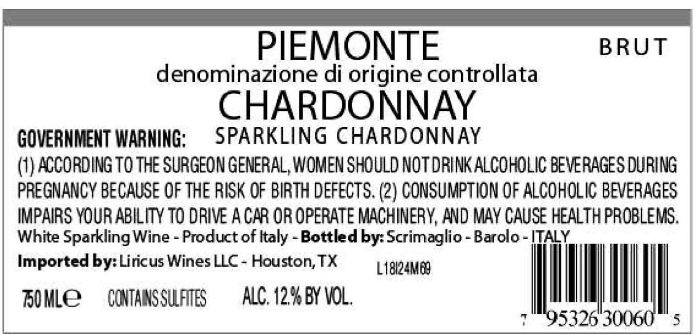 TABC label artwork for SCRIMAGLIO PIEMONTE CHARDONNAY