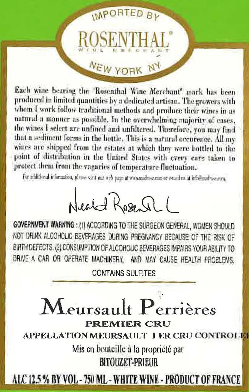 TABC label artwork for Domaine Bitouzet-Prieur Meursault 1er Cru Perrieres