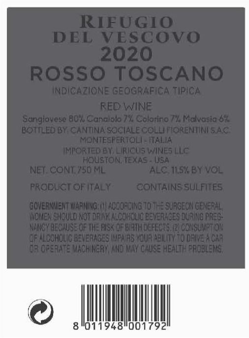 TABC label artwork for RIFUGIO DEL VESCOVO TOSCANO