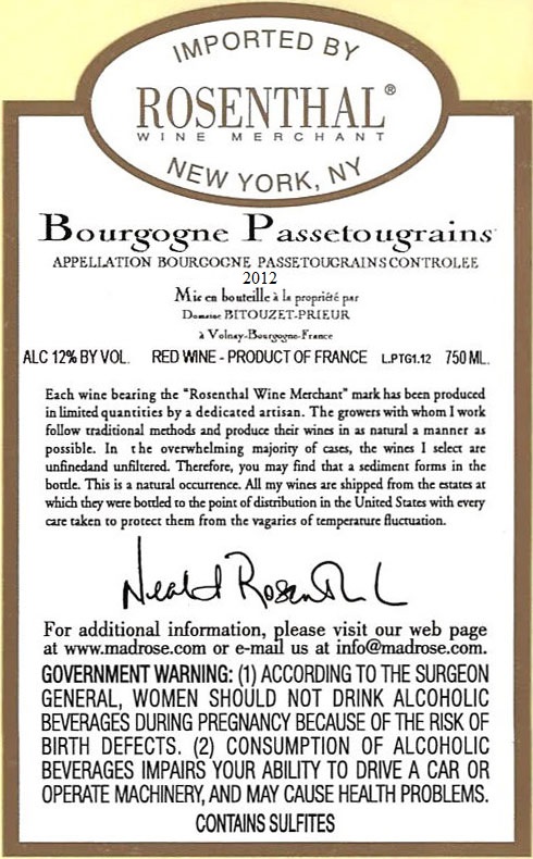 TABC label artwork for Domaine Bitouzet-Prieur Bourgogne-Passetoutgrains Grange le Duc