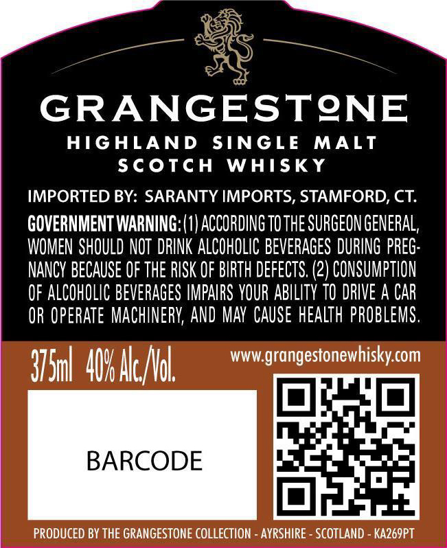 TABC label artwork for Grangestone Sherry Cask Single Malt