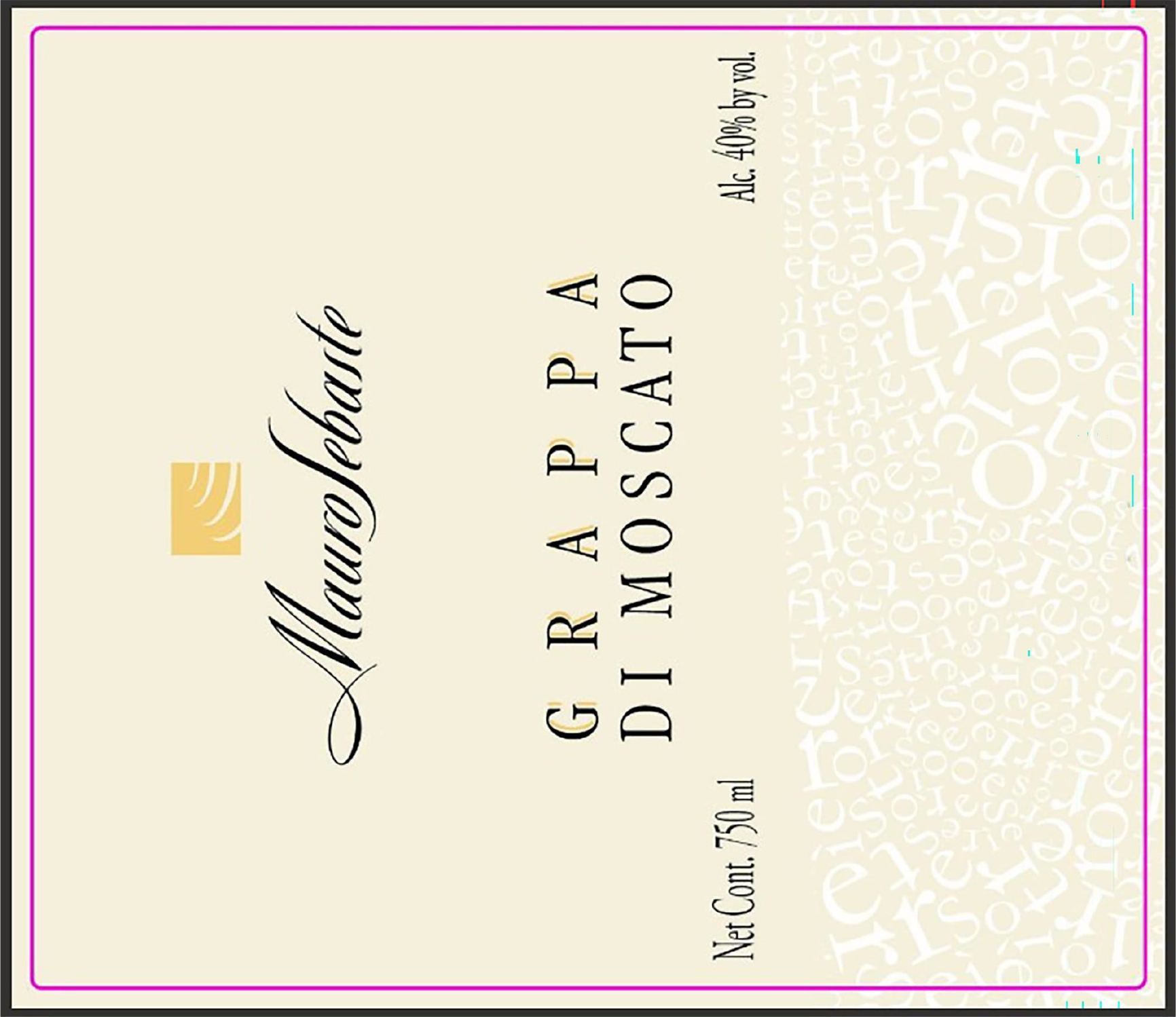 TABC label artwork for Mauro Sebaste Grappa di Moscato