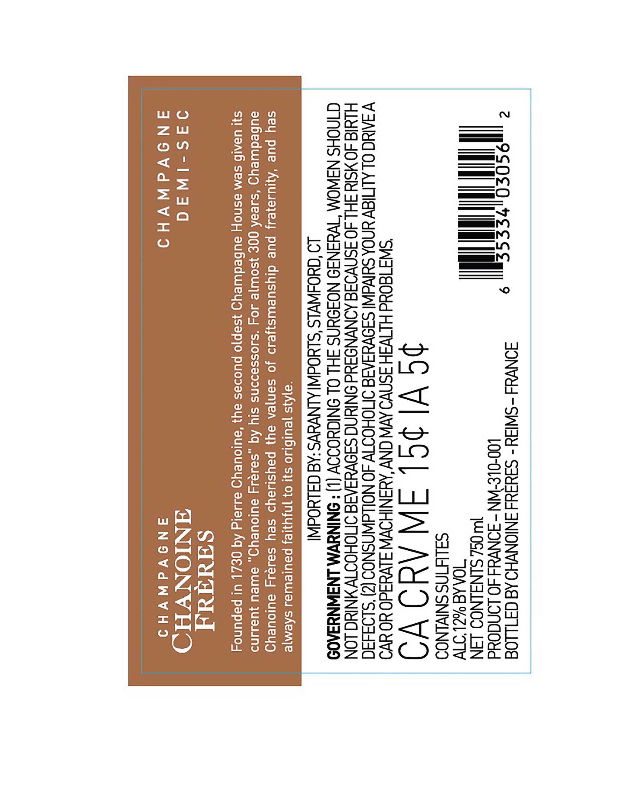 TABC label artwork for Chanoine Freres Demi-Sec