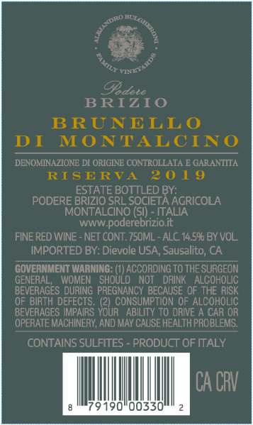 TABC label artwork for Podere Brizio Bosco Alto Brunello di Montalcino Red