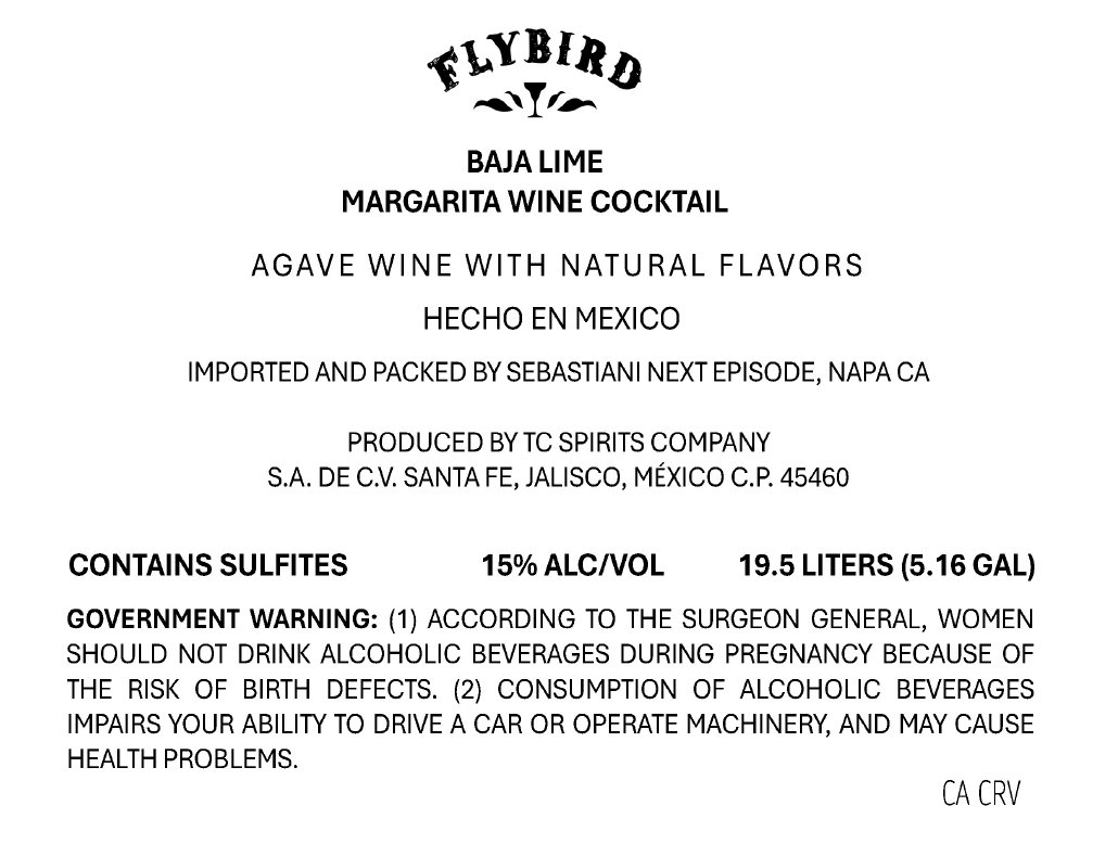 TABC label artwork for Flybird Baja Lime Margarita