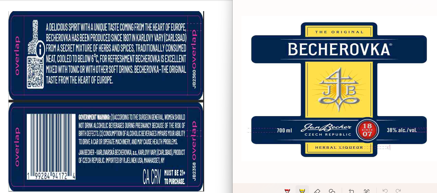 TABC label artwork for BECHEROVKA Herbal Liqueur