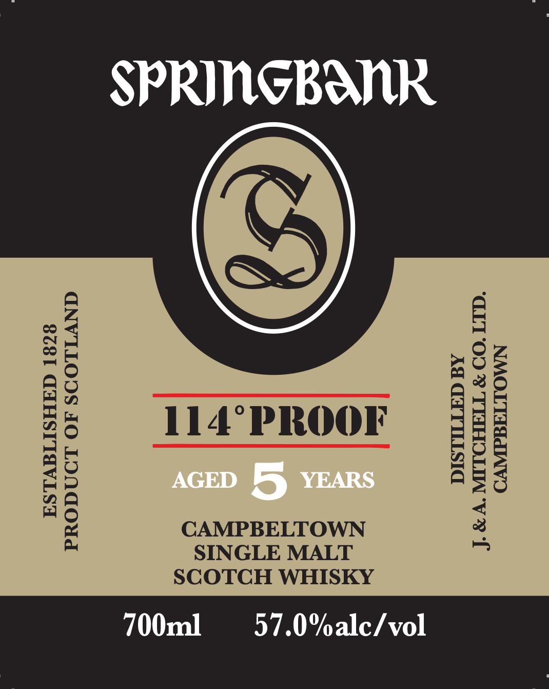 TABC label artwork for Springbank 5 Yr Single Malt Scotch