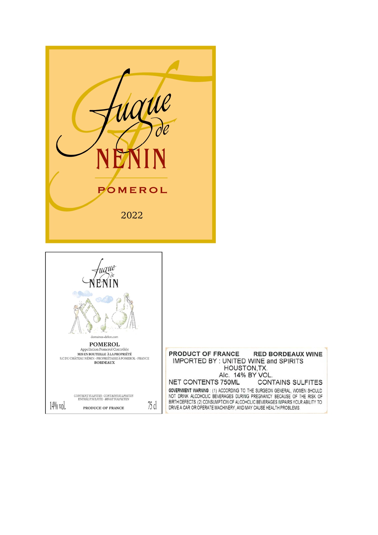 TABC label artwork for Fugue de Nenin Red Bordeaux Pomerol