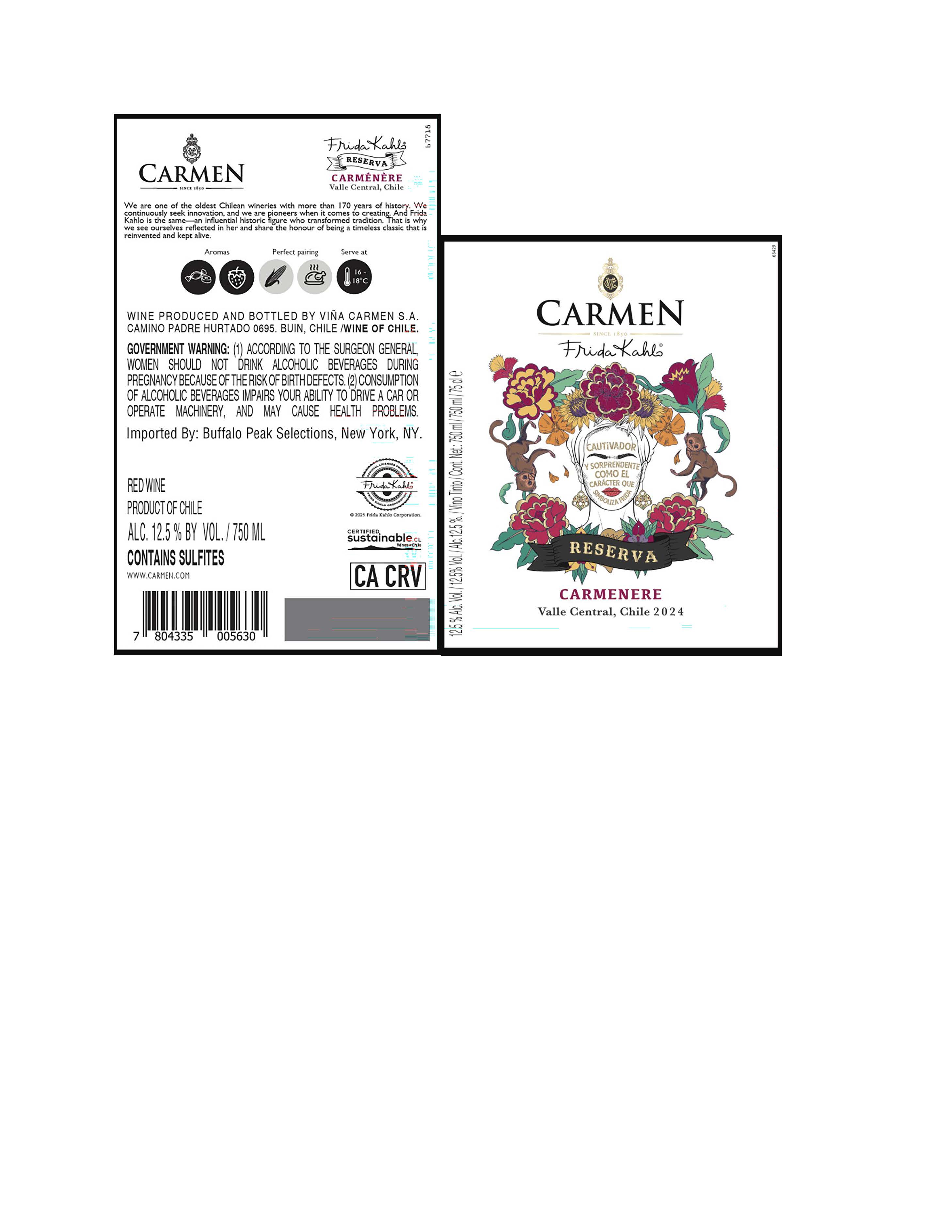 TABC label artwork for Carmen Reserva Frida Kahlo Carmenere