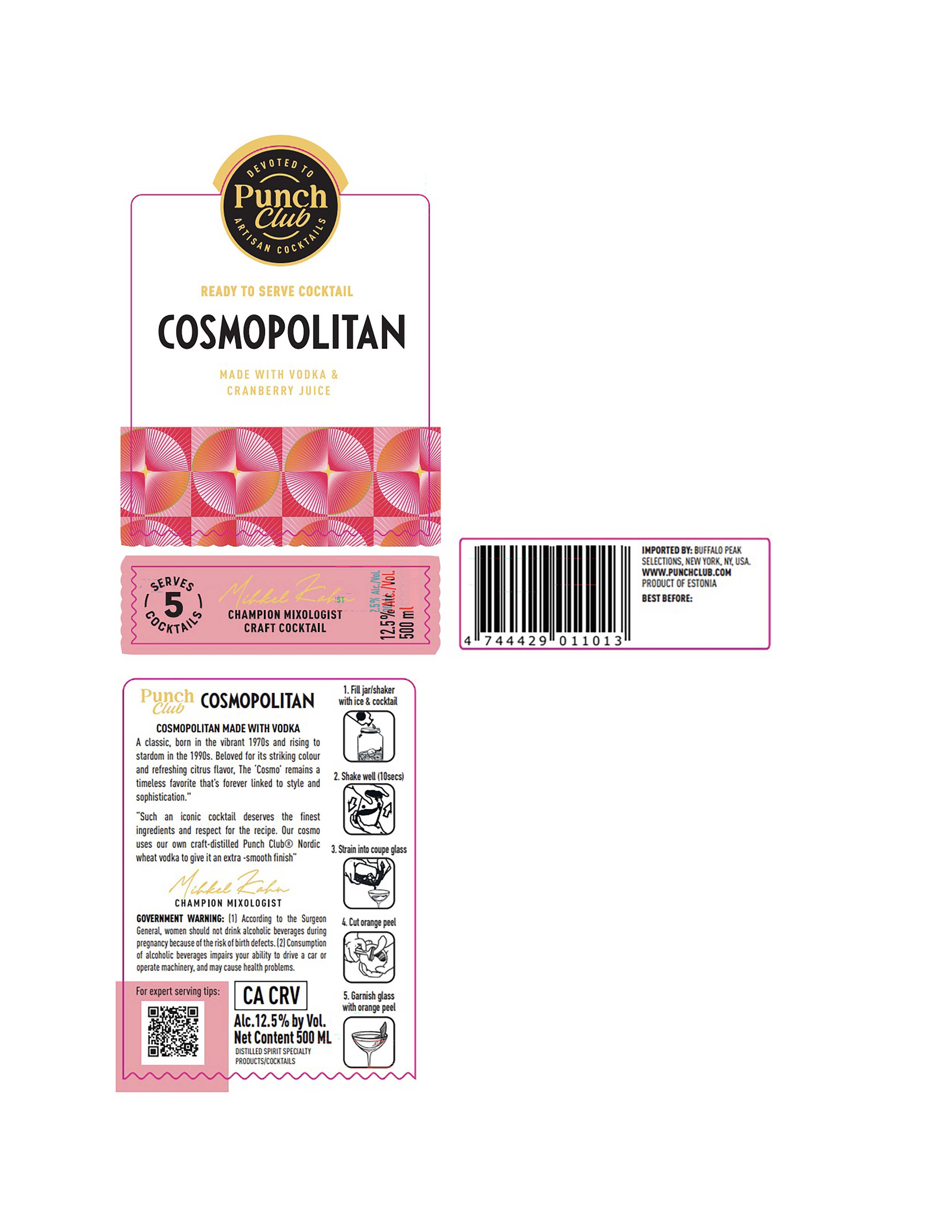 TABC label artwork for Punch Club Cosmopolitan