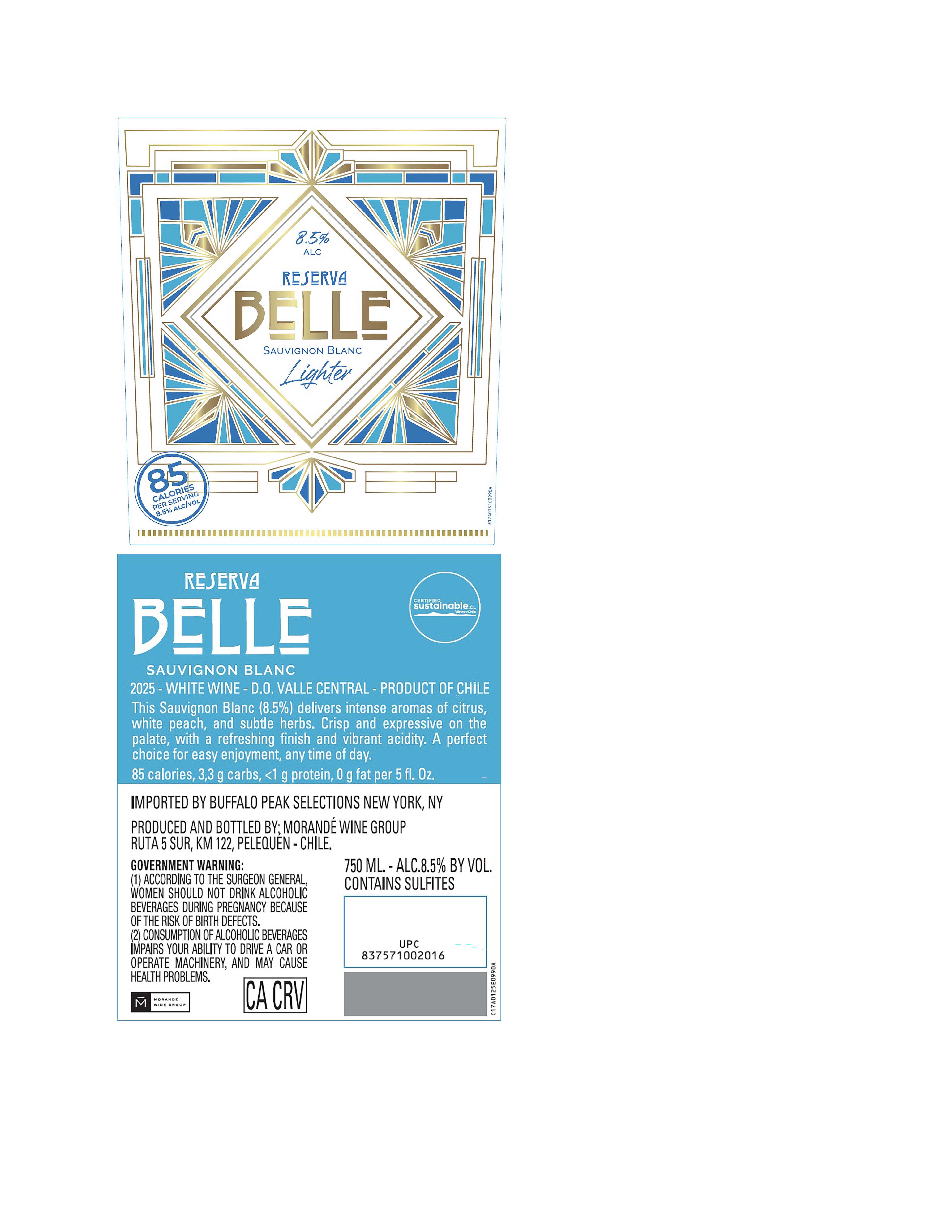 TABC label artwork for Belle Reserva Sauvignon Blanc Lighter