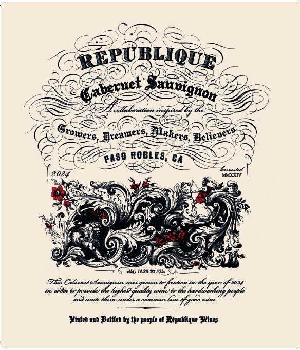 TABC label artwork for Republique Cabernet Sauvignon, Paso Robles, California