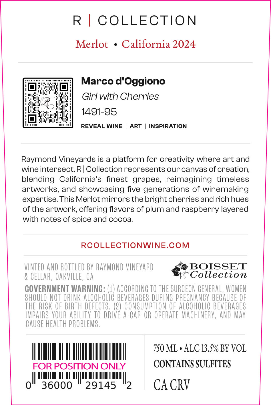 TABC label artwork for R COLLECTION MERLOT