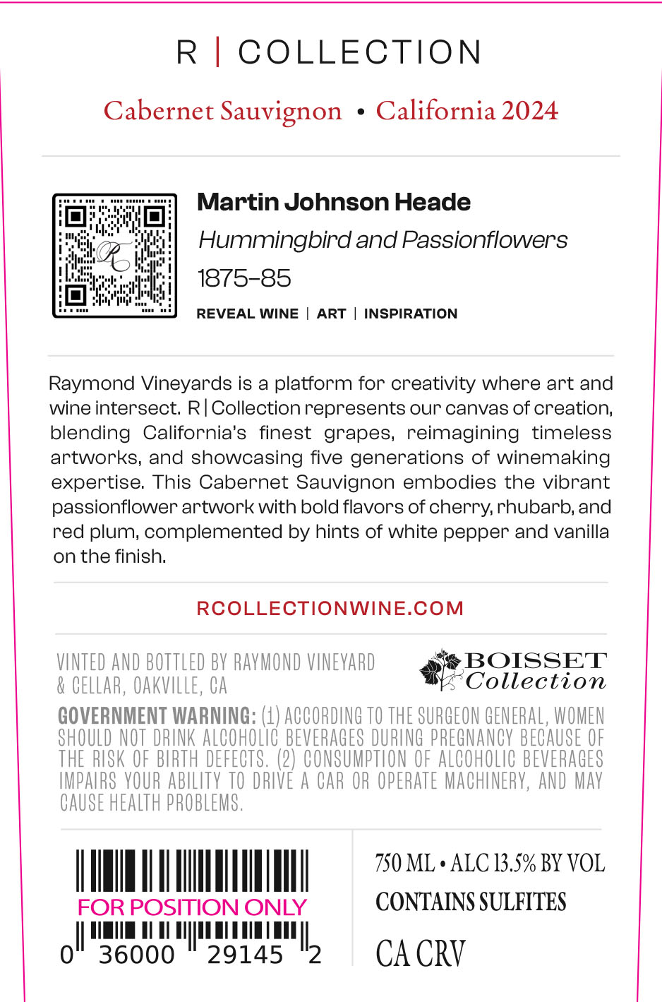 TABC label artwork for R COLLECTION CABERNET SAUVIGNON