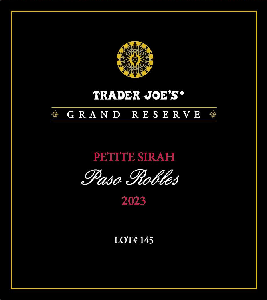 TABC label artwork for Trader Joe's Grand Reserve Petite Sirah Lot# 145 Paso Robles