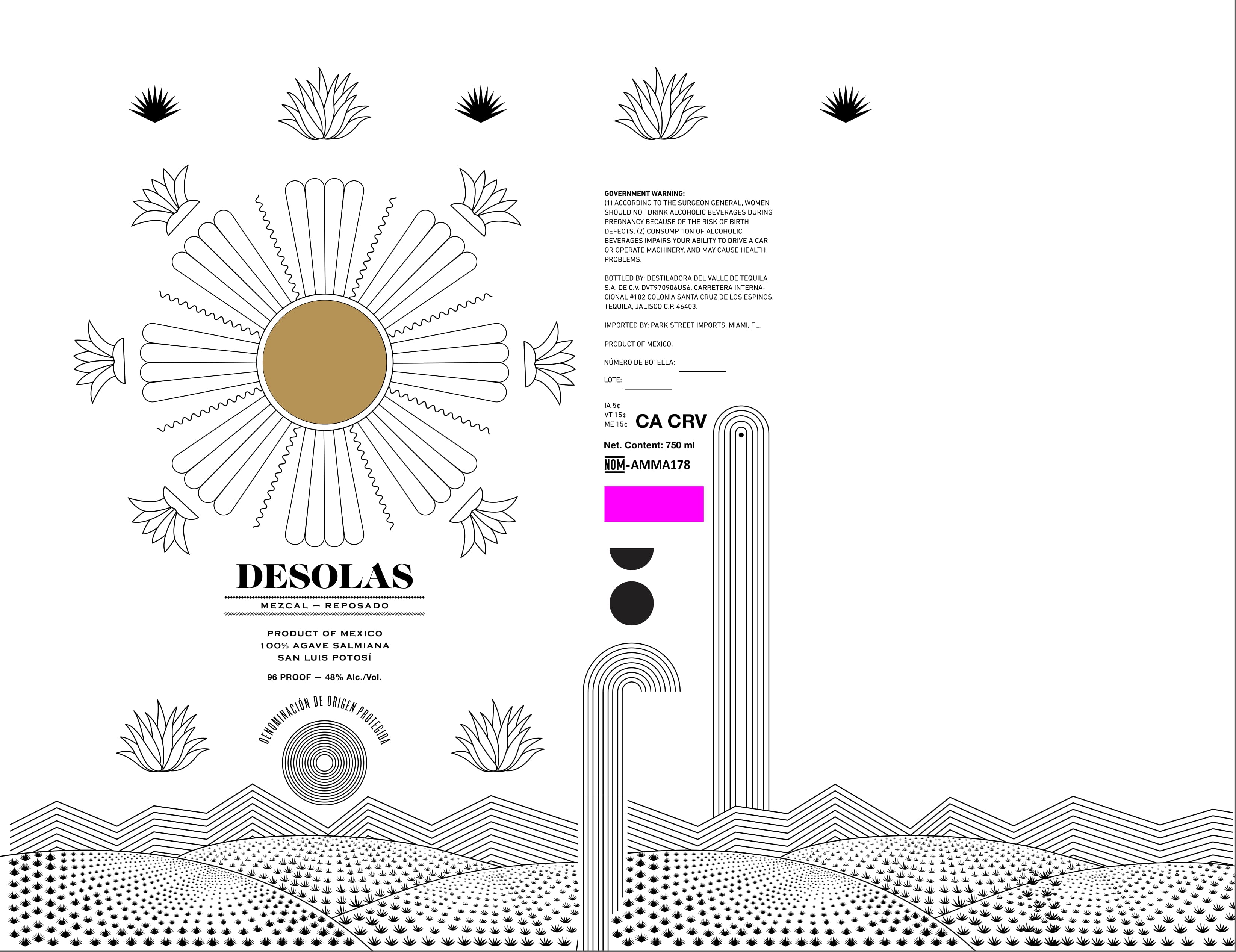 TABC label artwork for Desolas Mezcal Reposado