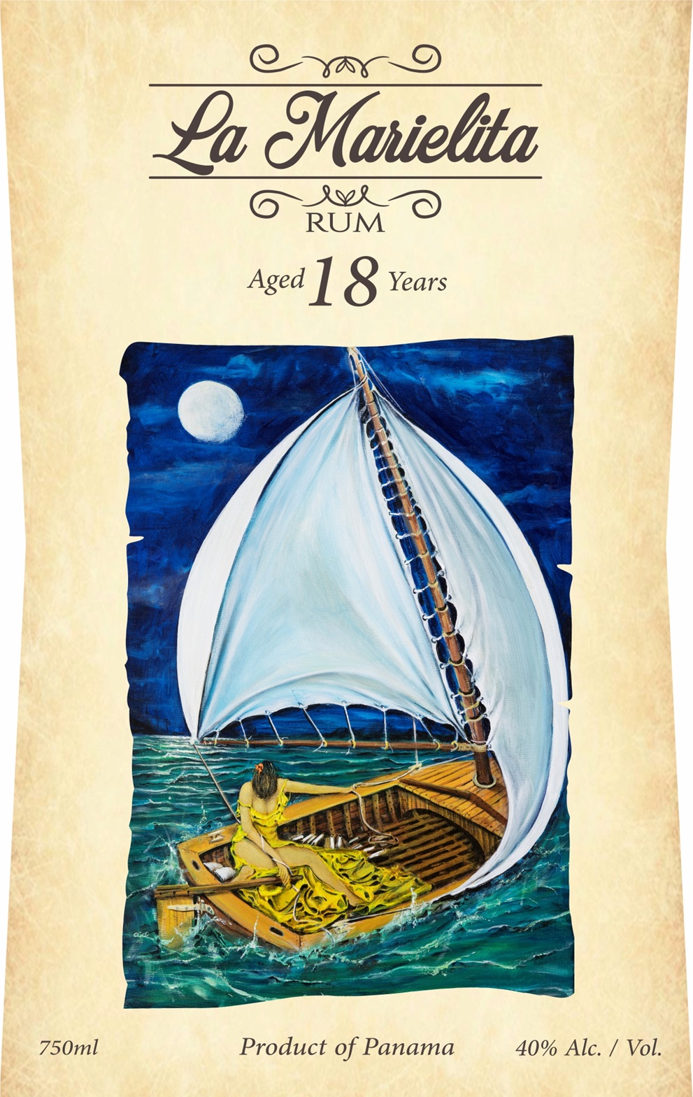 TABC label artwork for La Marielita Rum Aged 18 Years