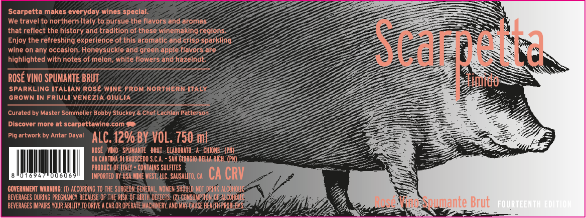 TABC label artwork for Scarpetta Timido Friuli Venezia Giulia Rose Spumante Brut 14th Edition