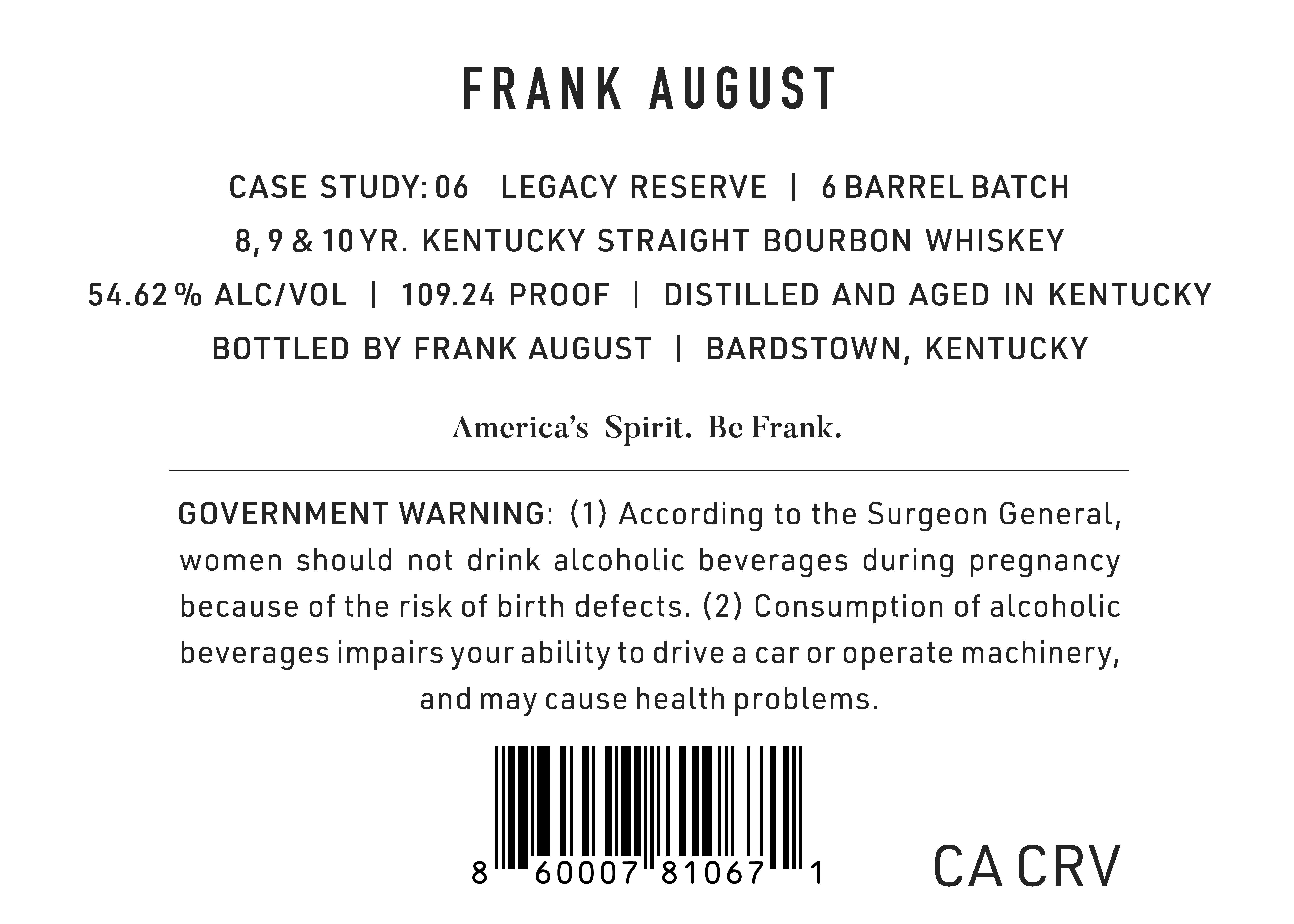 TABC label artwork for Frank August | Case Study: 06 | Legacy Reserve