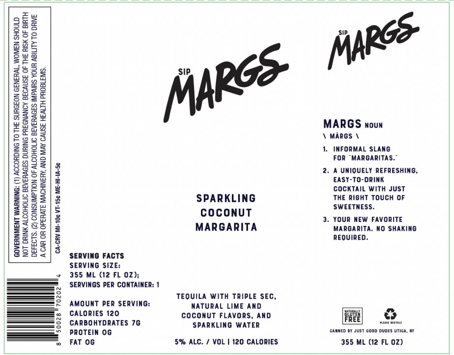 TABC label artwork for SIP MARGS SPARKLING COCONUT MARGARITA