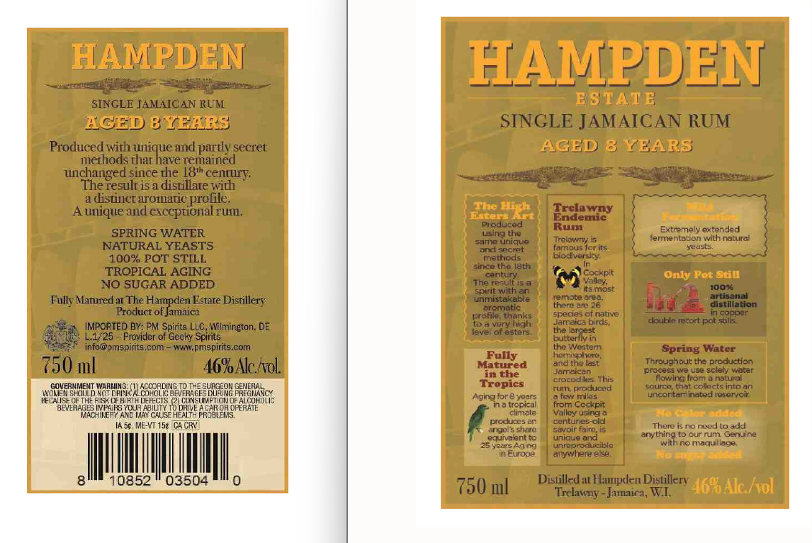 TABC label artwork for Hampden Estate 8 Year Rum