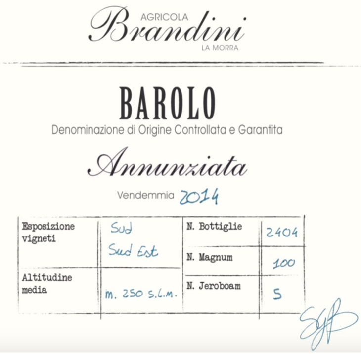 TABC label artwork for BRANDINI ANNUNZIATA